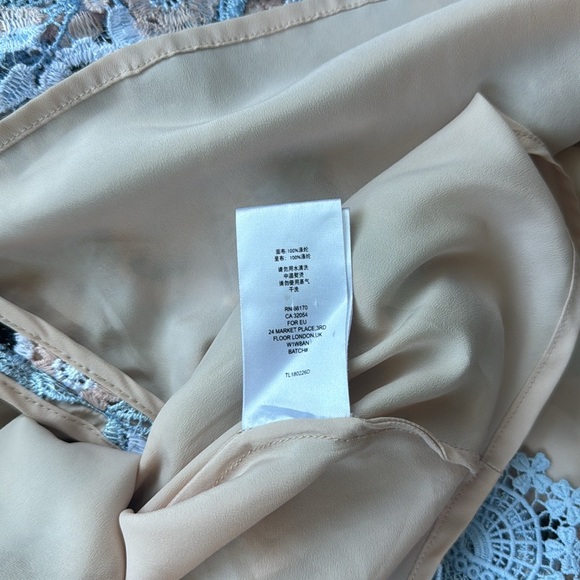 LA MAISON TALULAH Infatuation Floral Lace Mini Dress Blue Tan Small - Picture 12 of 15